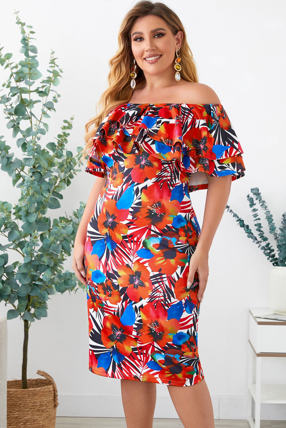 Always On Time Off Shoulder Floral Midi Dress