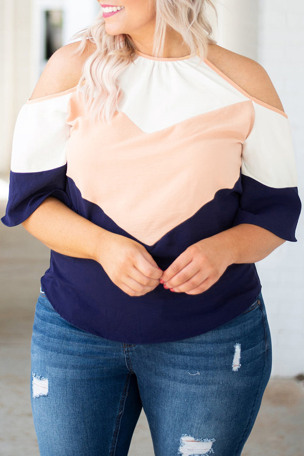 Mild Joys Cold Shoulder Colorblock Top