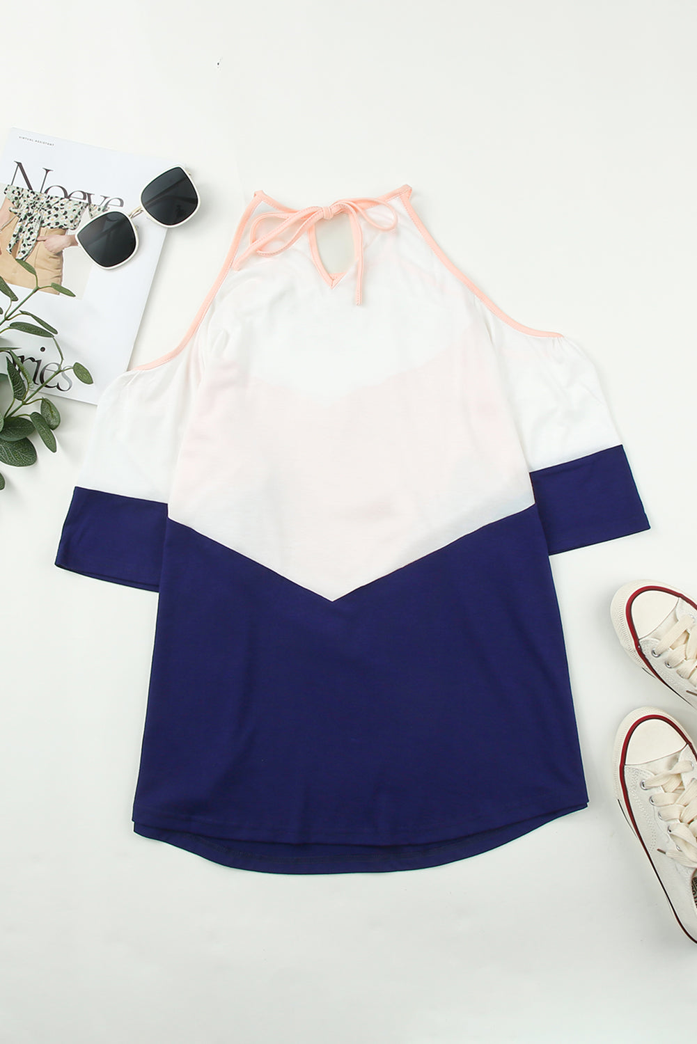 Mild Joys Cold Shoulder Colorblock Top