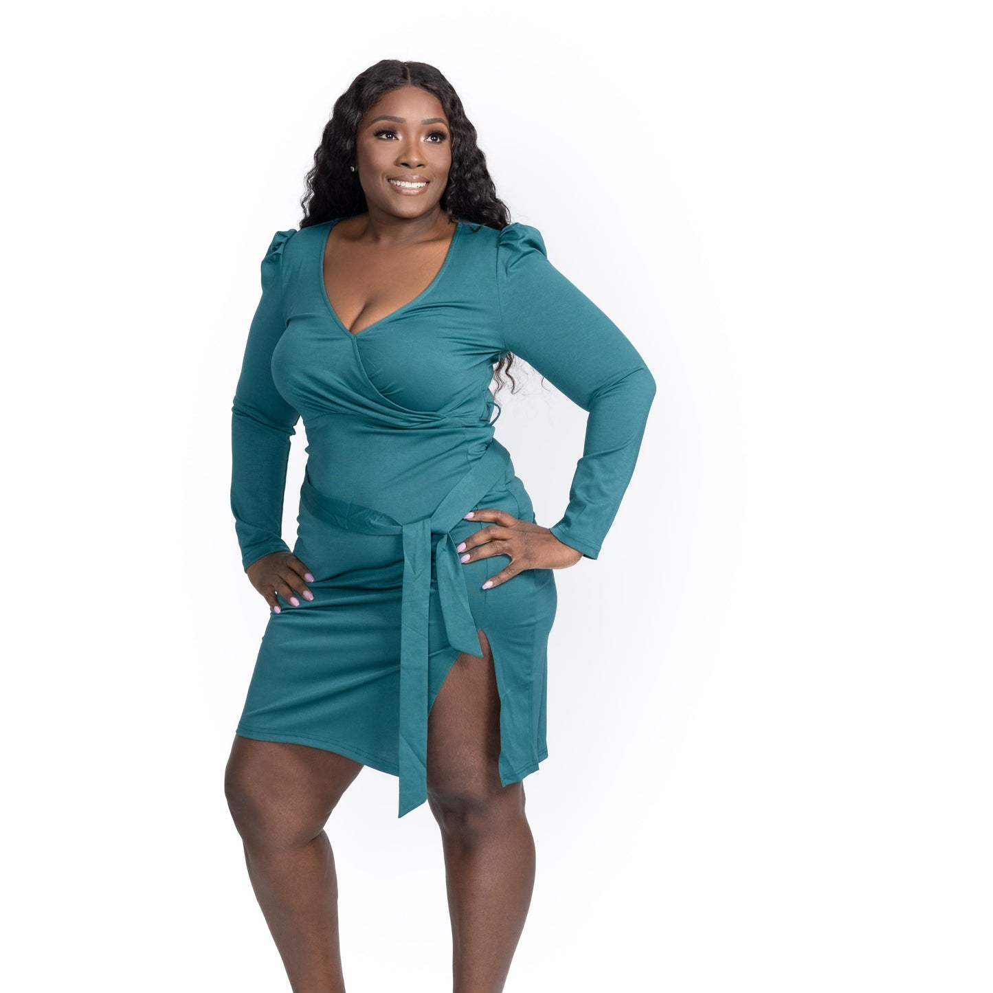 Green Addiction V Neck Long Sleeve Bodycon Dress For Sale - Fashion Clothing | Upskalez