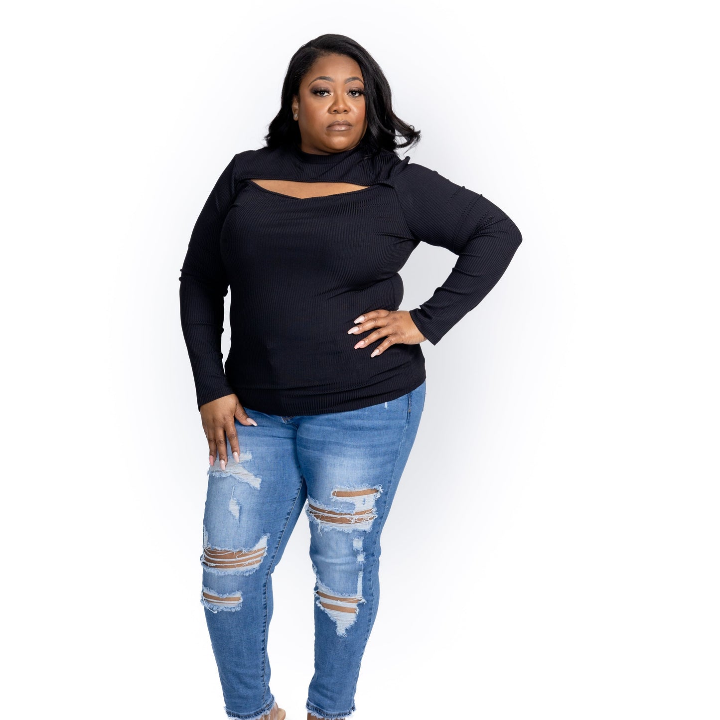 Dreamy Choice Cutout Mock Neck Knit Top