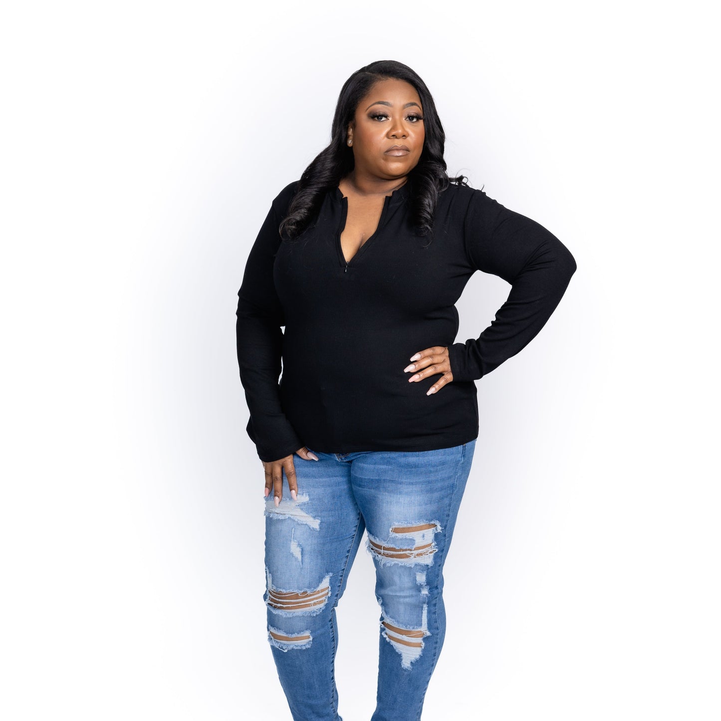 Precious Choices Zipper Slim-fit Long Sleeve Top