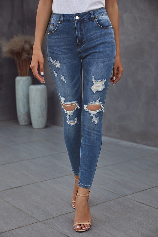 Wild West Hollow Out Skinny Ripped Jeans