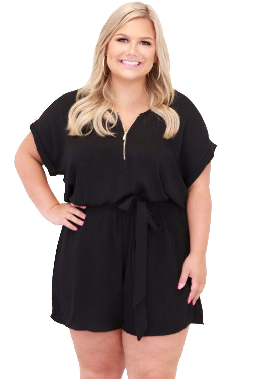 Coming Throught Zipper Front Plus Size Romper