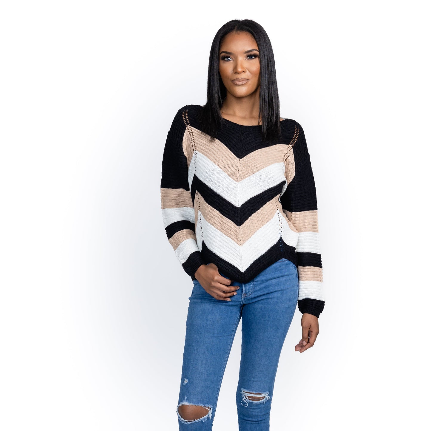 Romantic Smiles Chevron Knit Sweater For Sale - Fashion Clothing | Upskalez