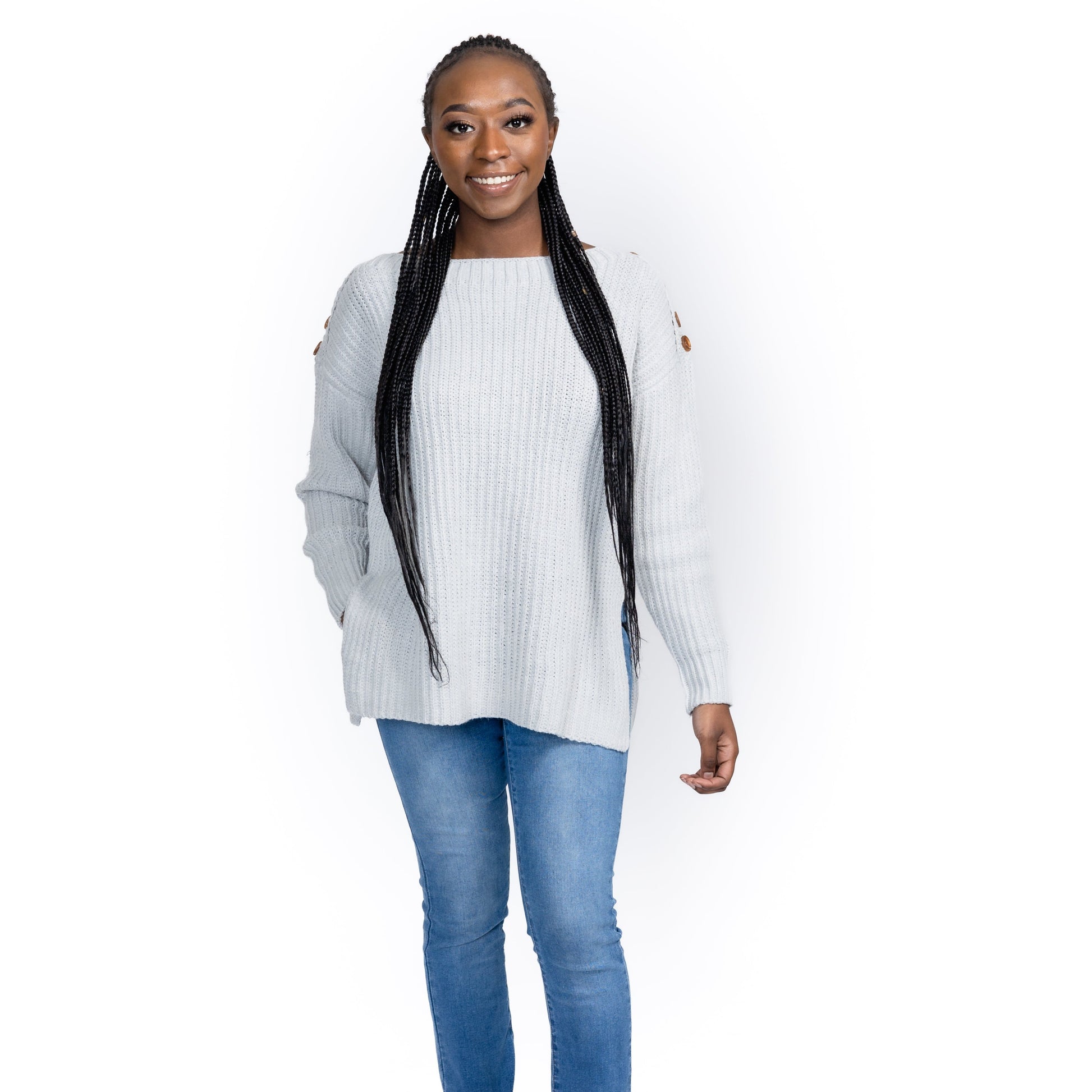 First Rhythm Buttoned Drop Shoulder Sweater For Sale - Fashion Clothing | Upskalez
