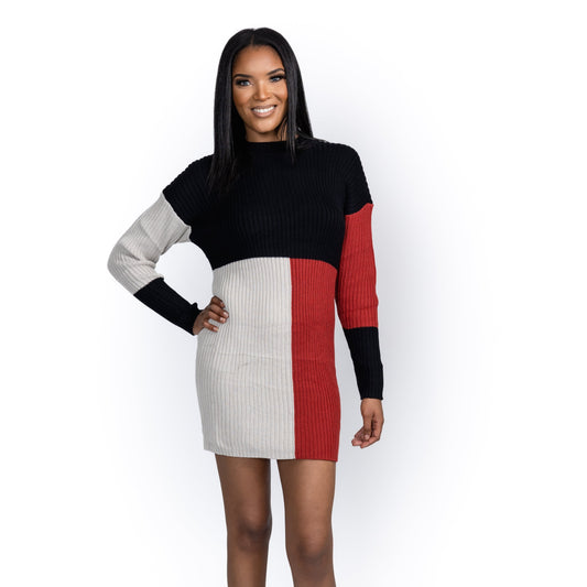 Double The Drama Colorblock Knit Sweater Dress For Sale - Fashion Clothing | Upskalez